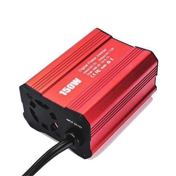 150W DC/AC車載用電源インバーター(3.1AデュアルUSBアダプター付き) - 赤 - VARON
