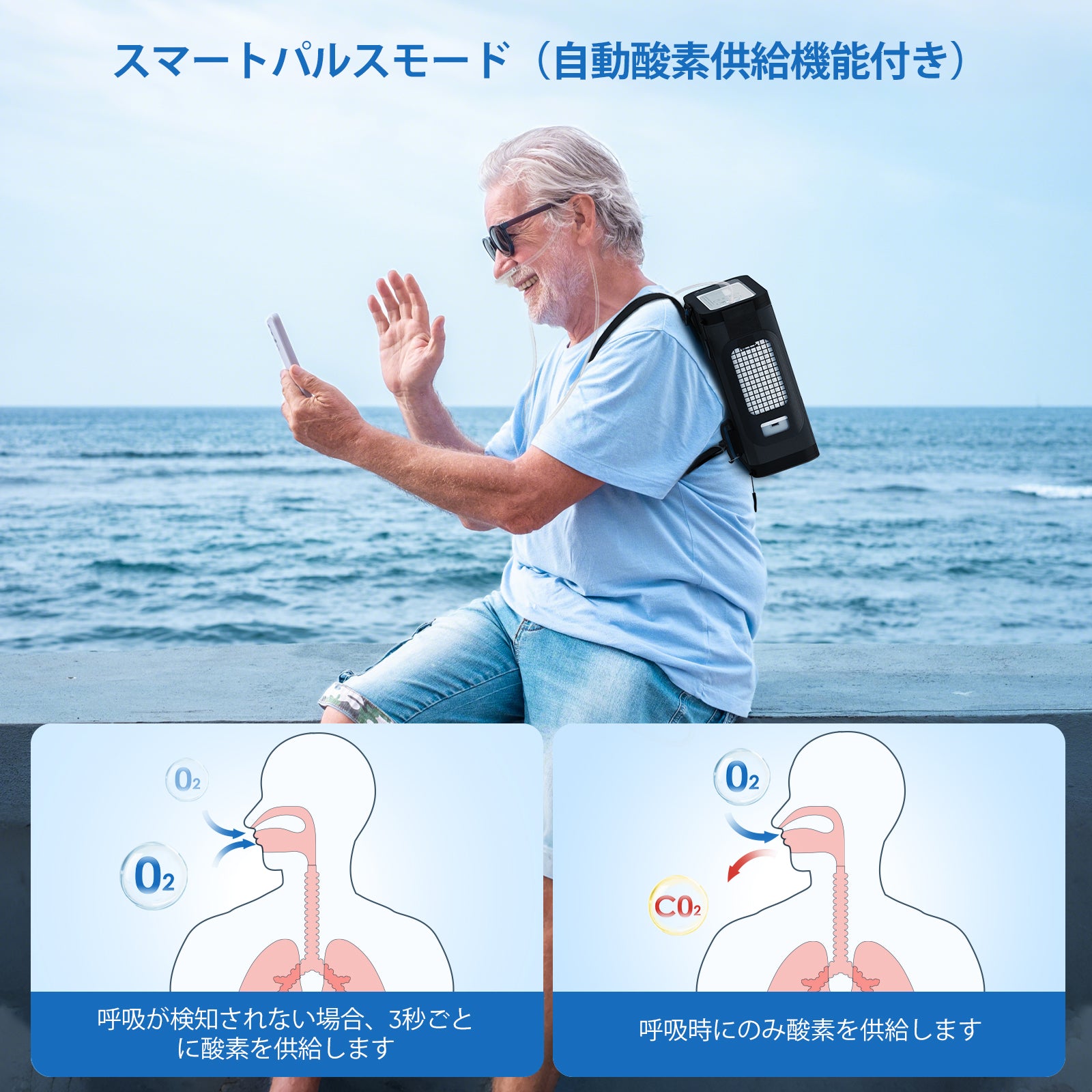 新型 VARON VP-8G | パルスフロー式 ポータブル酸素濃縮器 1～8段階調節