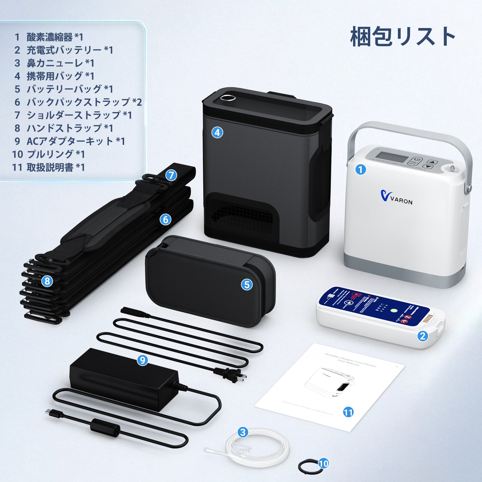 新型 VARON VP-8G | パルスフロー式 ポータブル酸素濃縮器 1～8段階調節