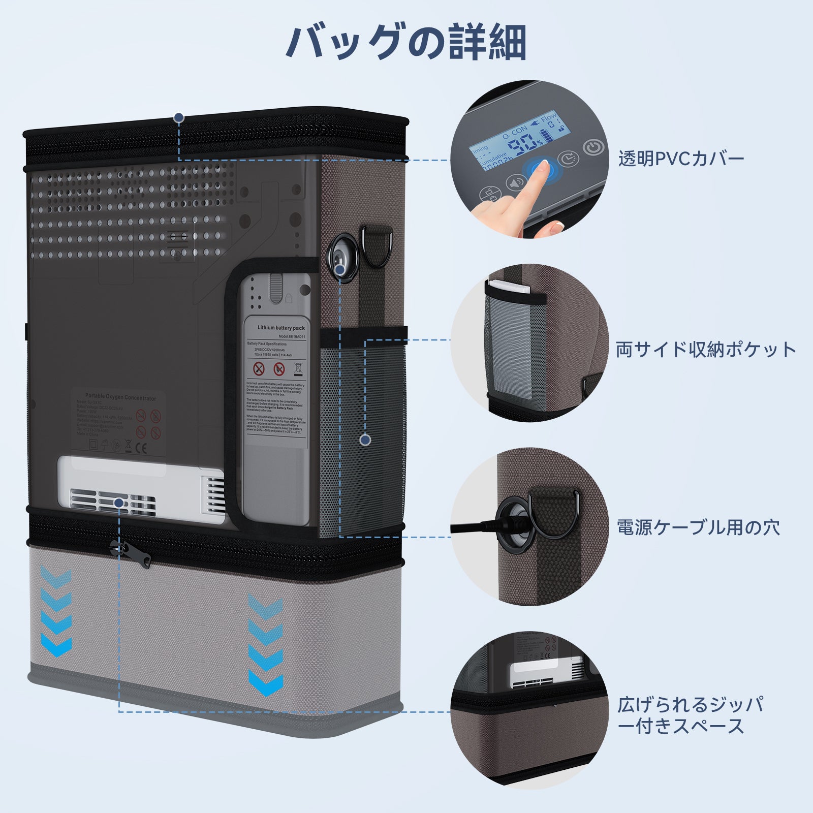 VARON VP-6 ポータブル酸素濃縮器、バッグの詳細