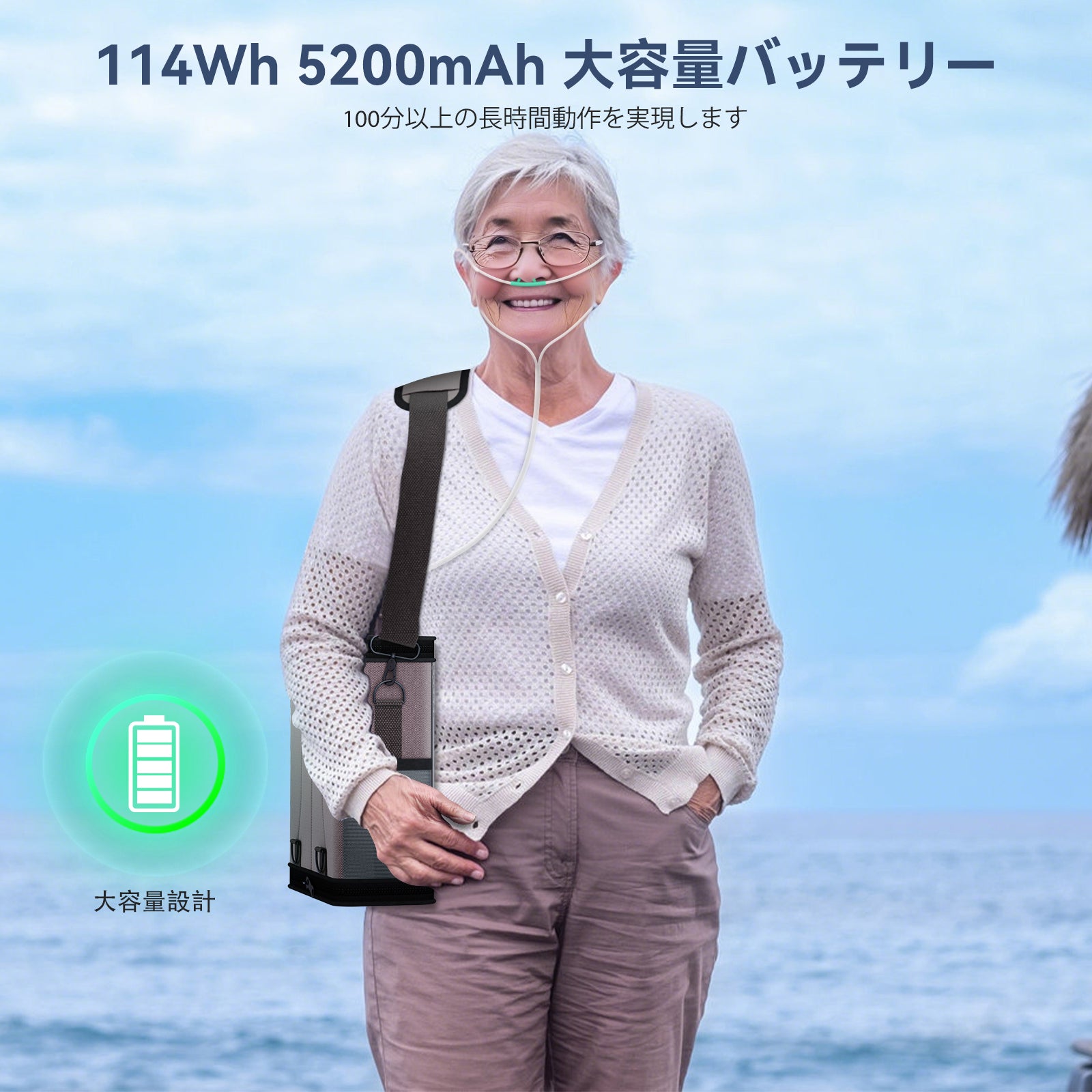 携帯用連続酸素濃縮器 VARON VP-6、携帯用バックパック、114Wh 5200mAh 大容量バッテリ-