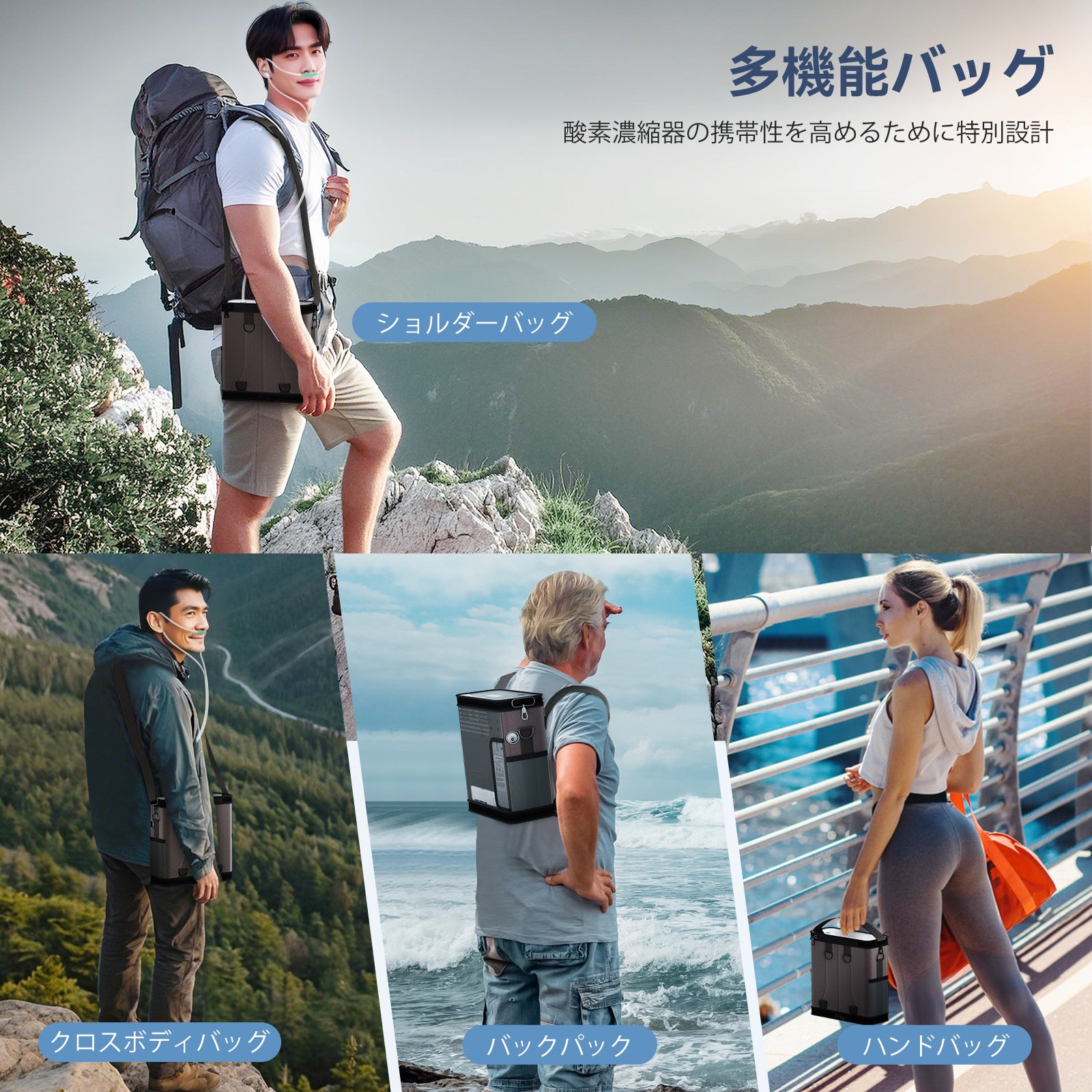 携帯用連続酸素濃縮器 VARON VP-6、携帯用バックパック、自由な生活を満喫
